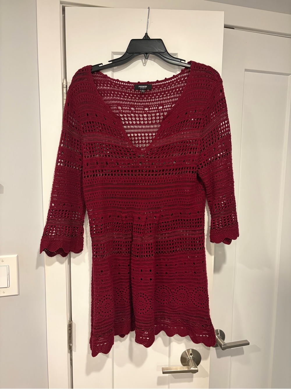 Crochet V-Neck Tunic Sweater